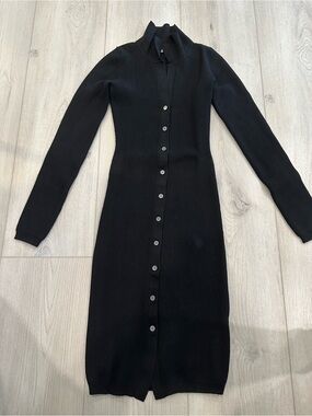 Wilfred Black Long-Sleeve Button-Front Knit Midi Dress